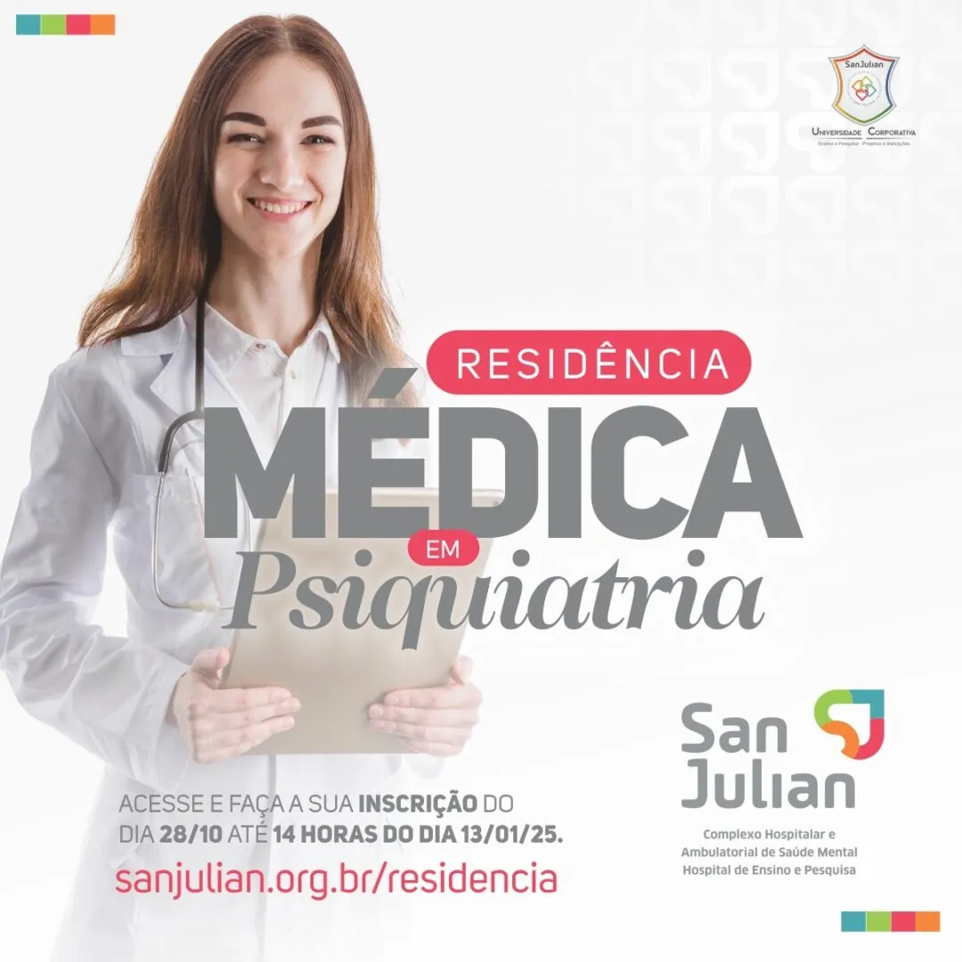 Hospital San Julian abre inscrições para Programa de Residência Médica em Psiquiatria